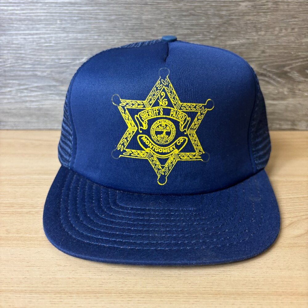 Vintage Montgomery County Sheriff Patrol Hat Cap Snapback Blue Trucker